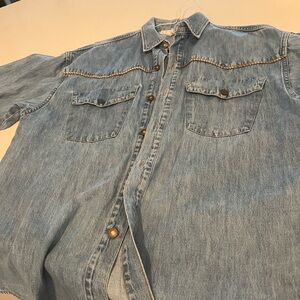 Vintage Classic Stetson Blue Denim Shirt Braided yoke/metal buttons size XL
